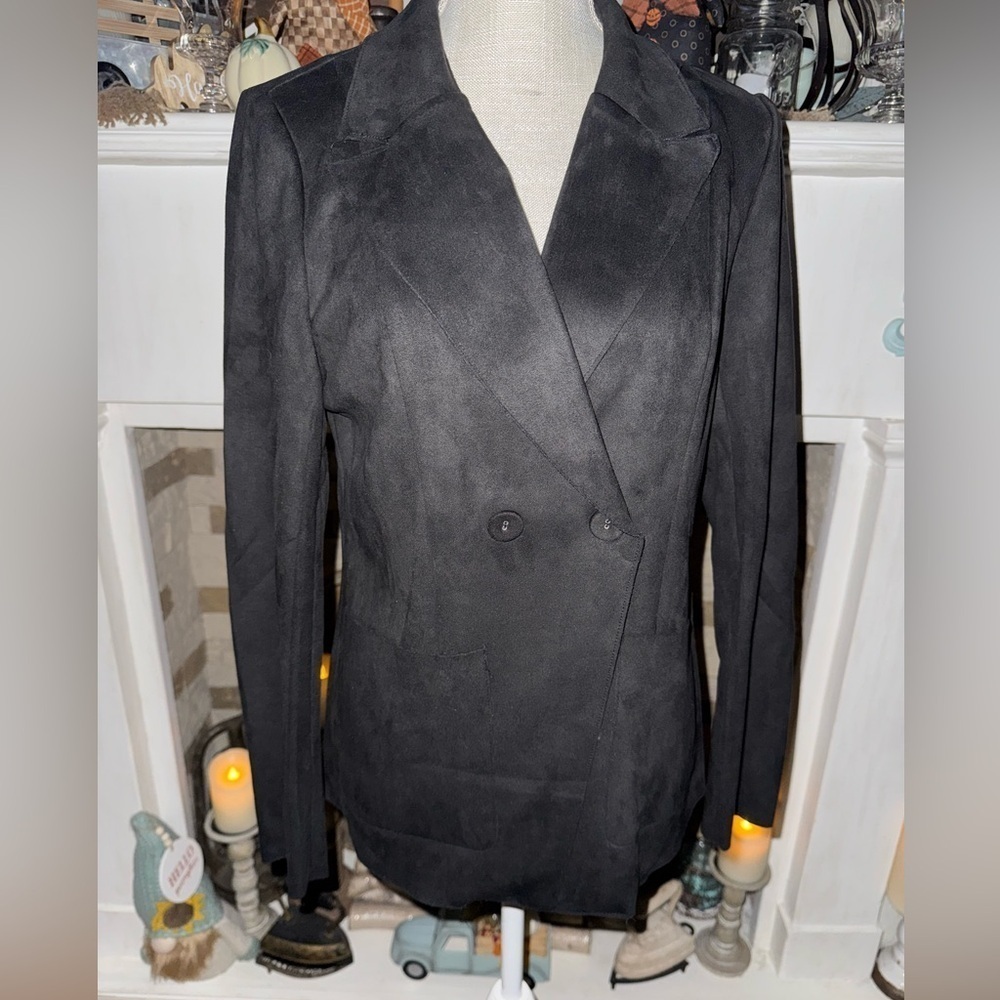 Solitaire for Anthropologie Black Faux Suede Blazer Cardigan Jacket Size M NWT